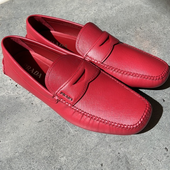 Literally worn one time… MENS PRADA SAFFIANO RED LEATHER SHOES! SIZE 12 - Picture 8 of 16